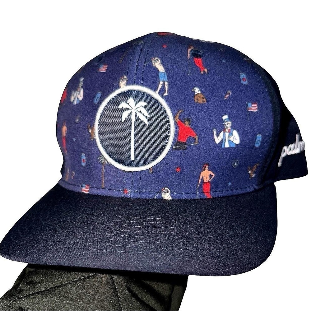 Palm Golf Co Navy Blue Snapback Hat Uncle Sam Americana Golfers Print Cap